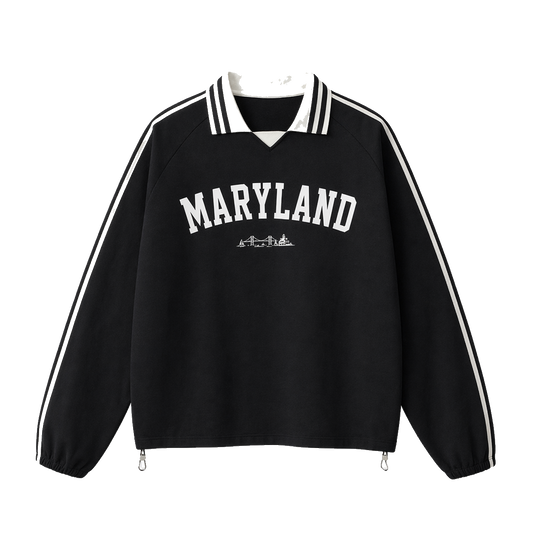 Collection 9 Maryland Contrast Striped Lapel Collar Sweatshirt - Black front