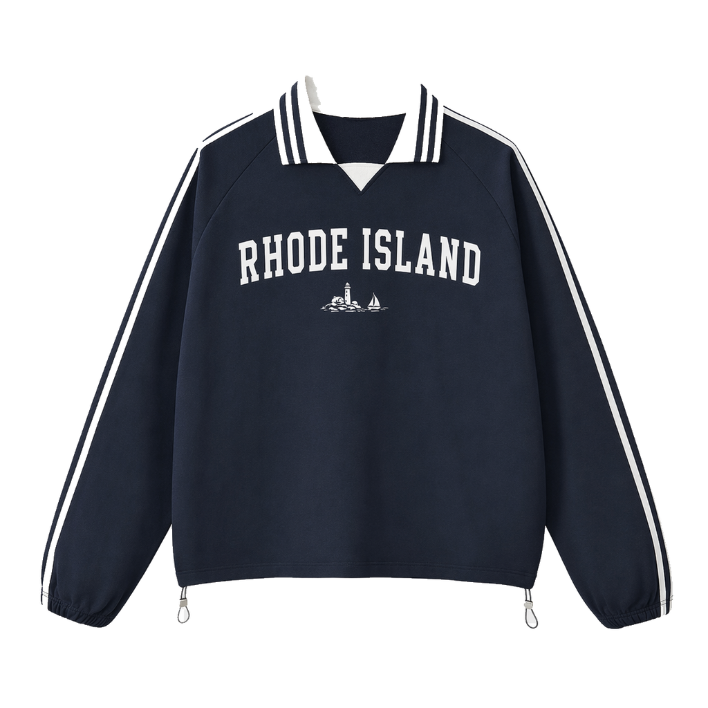 Collection 9 Rhode Island Contrast Striped Lapel Collar Sweatshirt - Royal Blue front