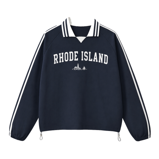 Collection 9 Rhode Island Contrast Striped Lapel Collar Sweatshirt - Royal Blue front
