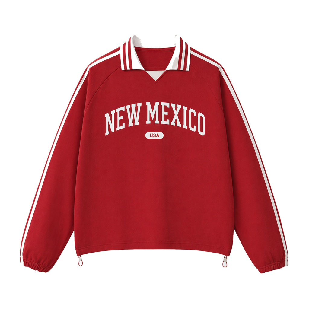 Collection 4 New Mexico Contrast Striped Lapel Collar Sweatshirt - Red front