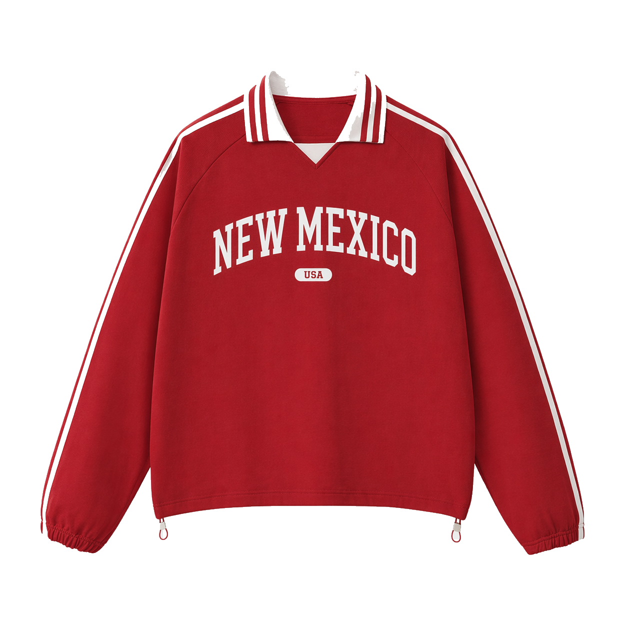 Collection 4 New Mexico Contrast Striped Lapel Collar Sweatshirt - Red front