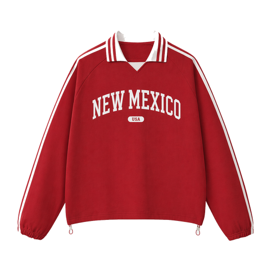 Collection 4 New Mexico Contrast Striped Lapel Collar Sweatshirt - Red front