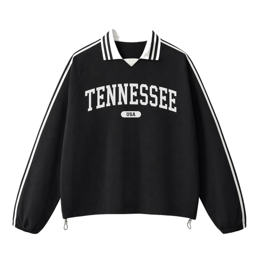 Collection 4 Tennessee Contrast Striped Lapel Collar Sweatshirt - Black front