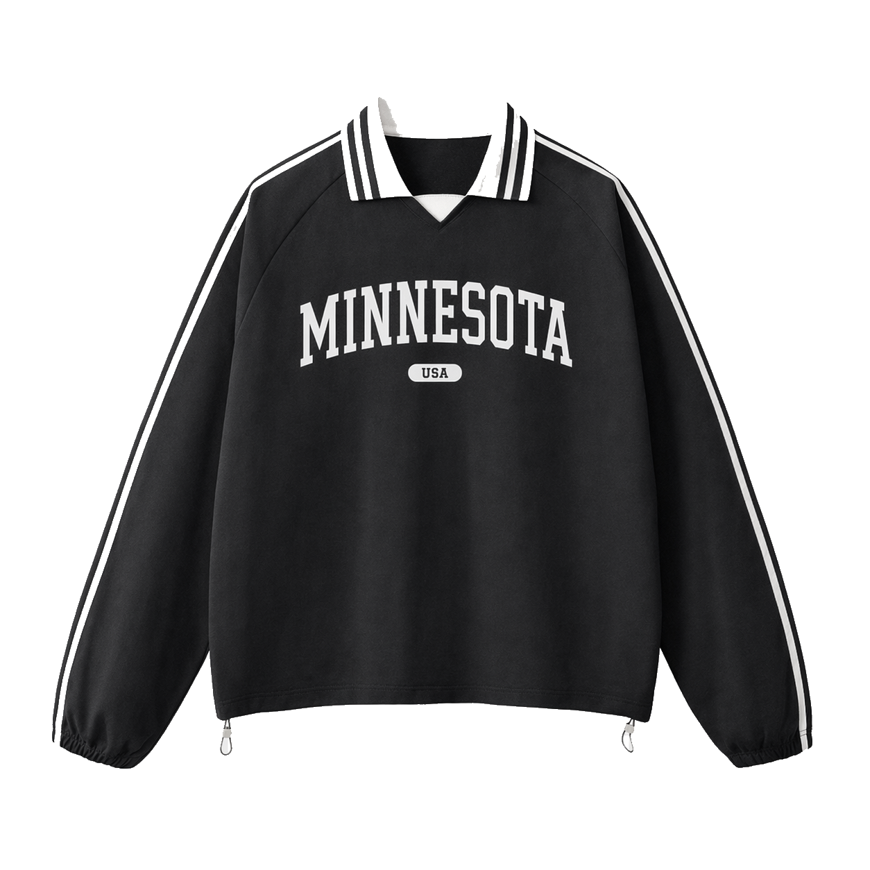 Collection 4 Minnesota Contrast Striped Lapel Collar Sweatshirt - Black front