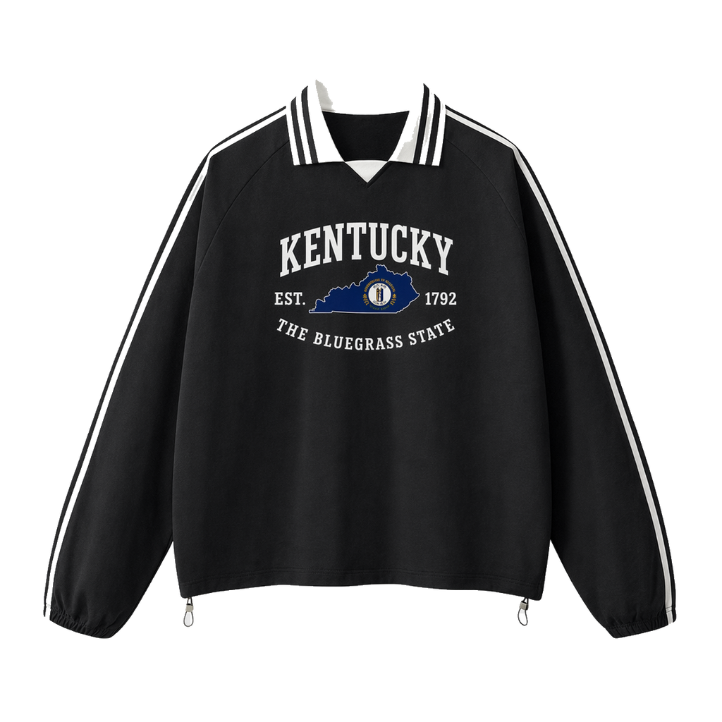 Collection 8 Kentucky Contrast Striped Lapel Collar Sweatshirt - Black front