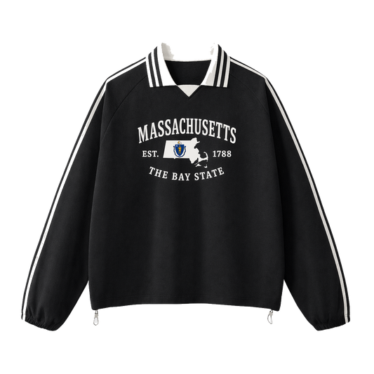 Collection 8 Massachusetts Contrast Striped Lapel Collar Sweatshirt - Black front