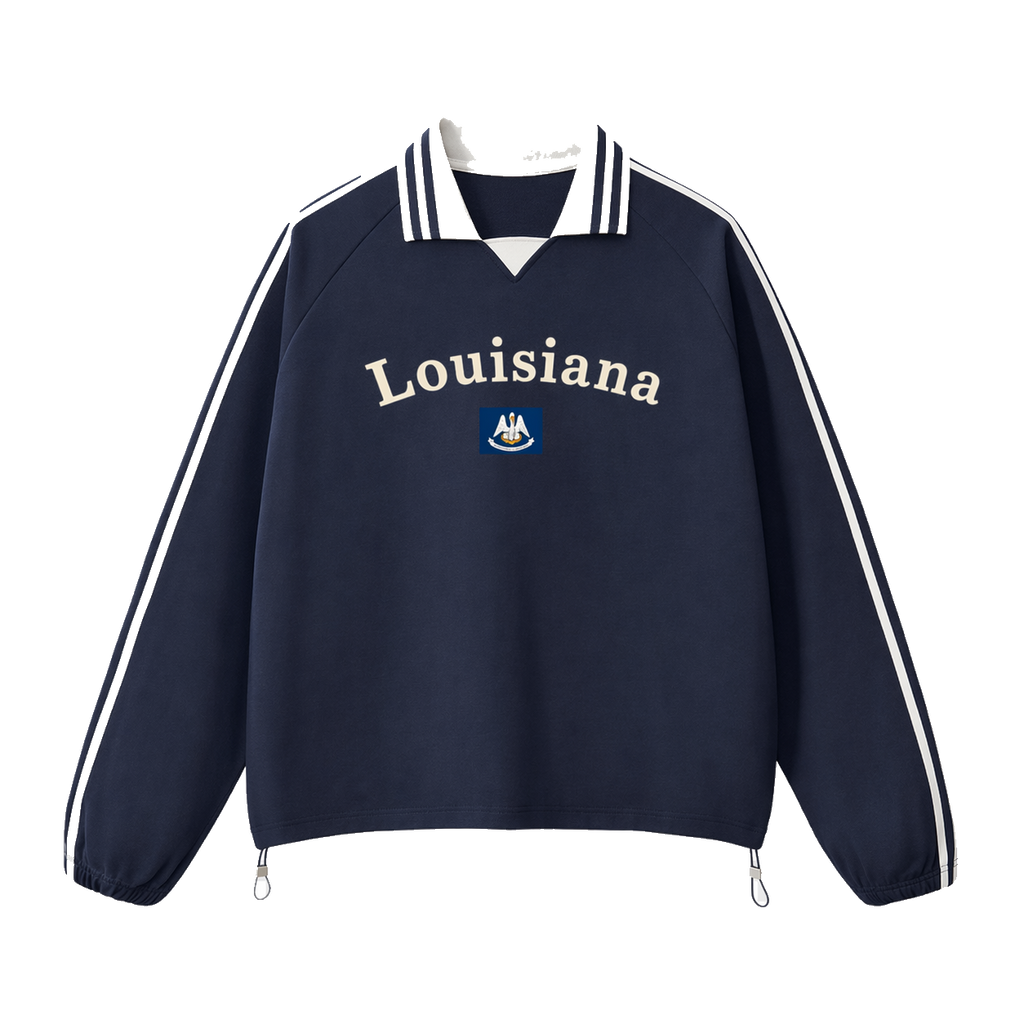 Collection 6 Louisiana Contrast Striped Lapel Collar Sweatshirt - Royal Blue front