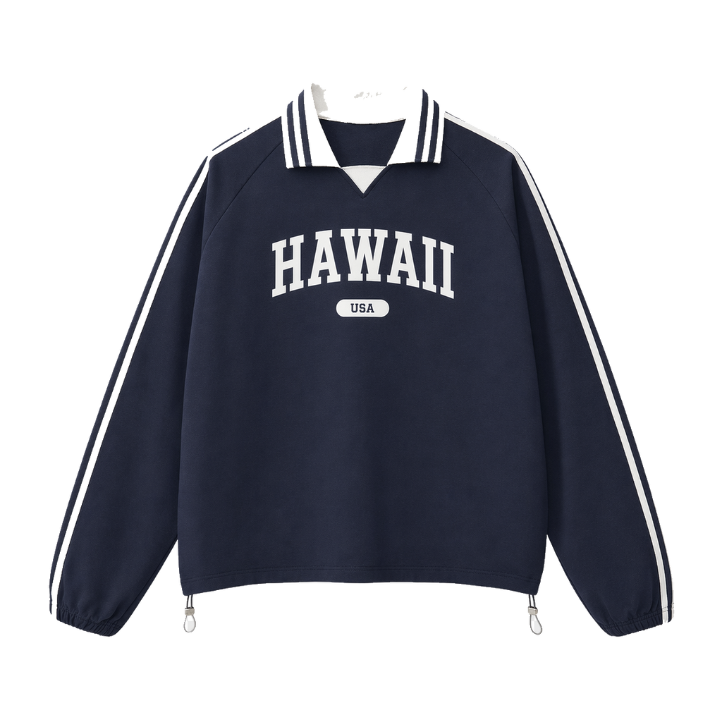 Collection 4 Hawaii Contrast Striped Lapel Collar Sweatshirt - Royal Blue front
