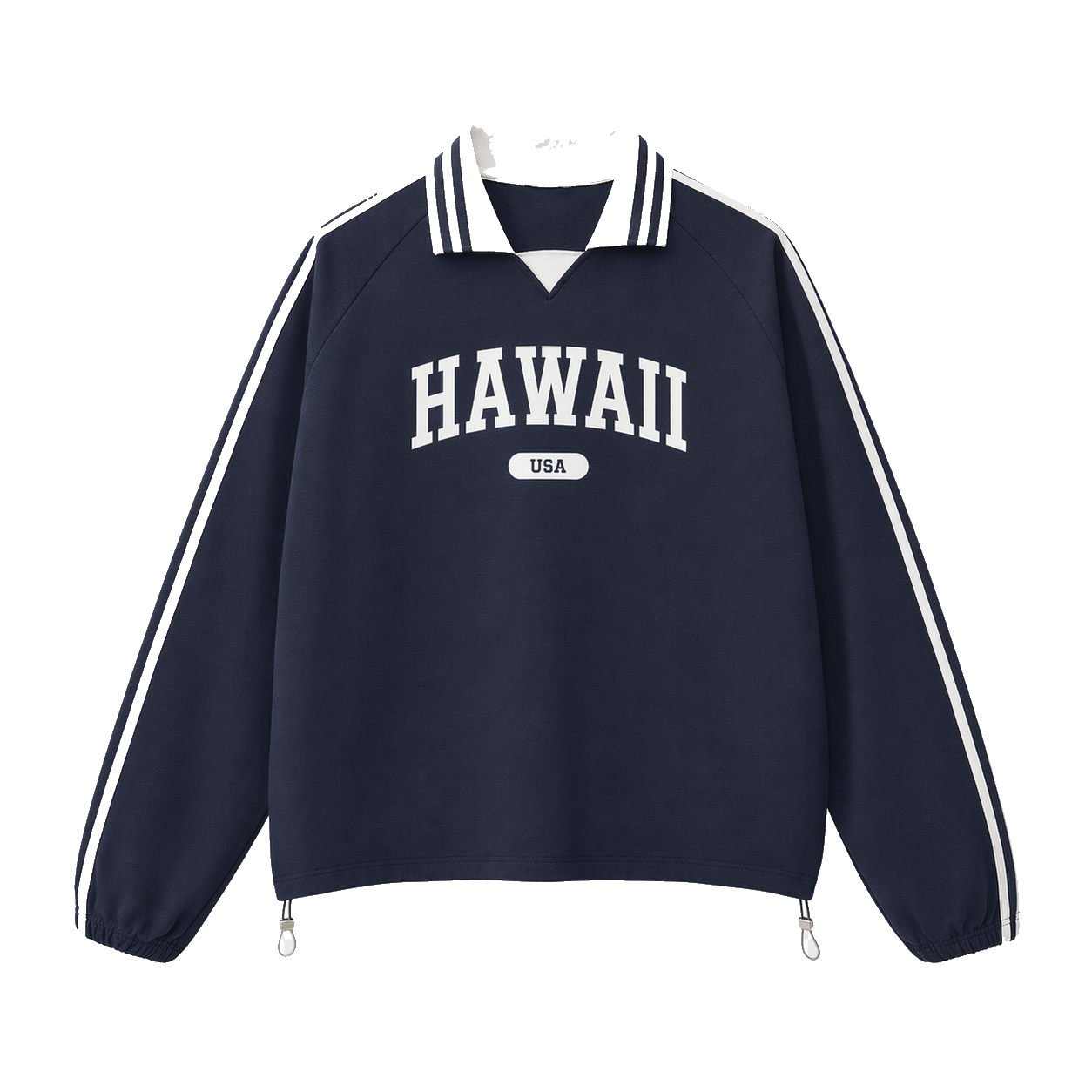 Collection 4 Hawaii Contrast Striped Lapel Collar Sweatshirt - Royal Blue front