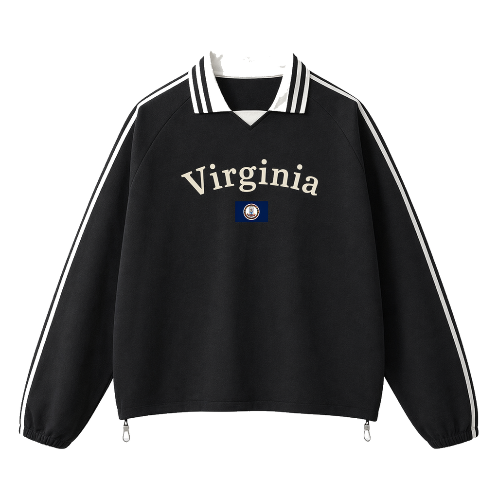 Collection 6 Virginia Contrast Striped Lapel Collar Sweatshirt - Black front