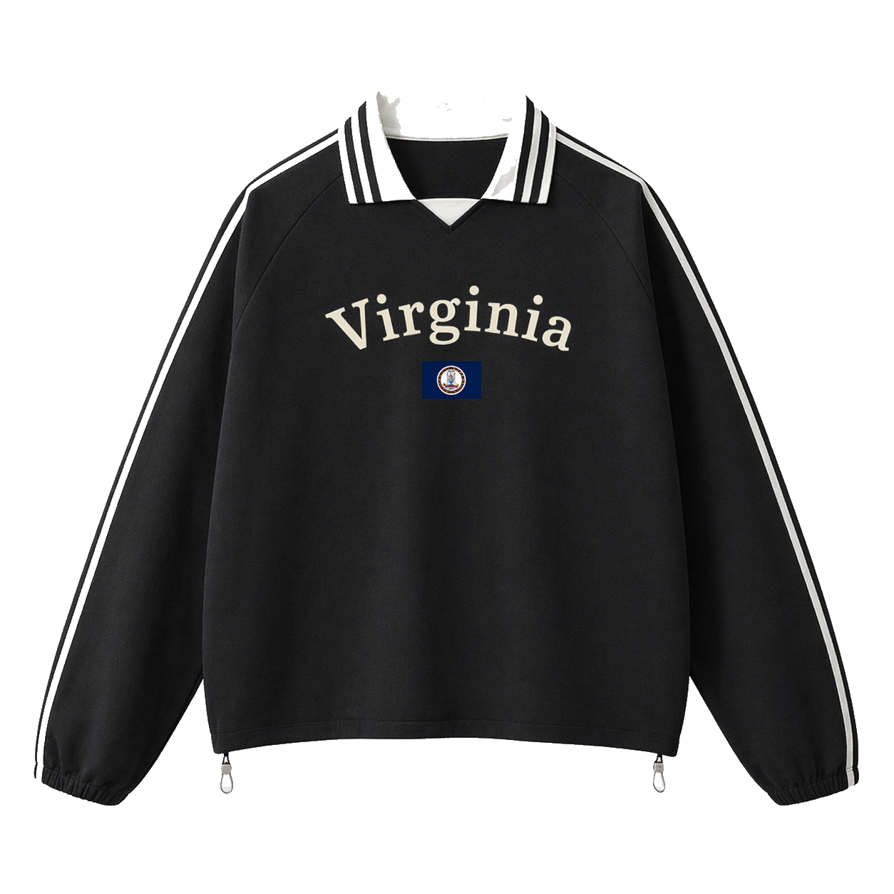 Collection 6 Virginia Contrast Striped Lapel Collar Sweatshirt - Black front