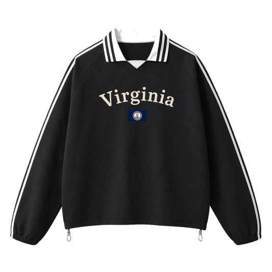 Collection 6 Virginia Contrast Striped Lapel Collar Sweatshirt - Black front