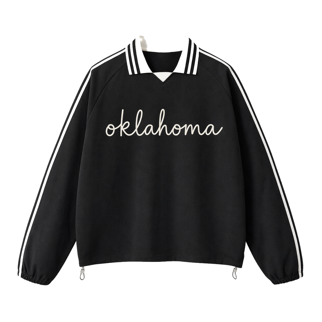 Collection 3 Oklahoma Contrast Striped Lapel Collar Sweatshirt - Black front