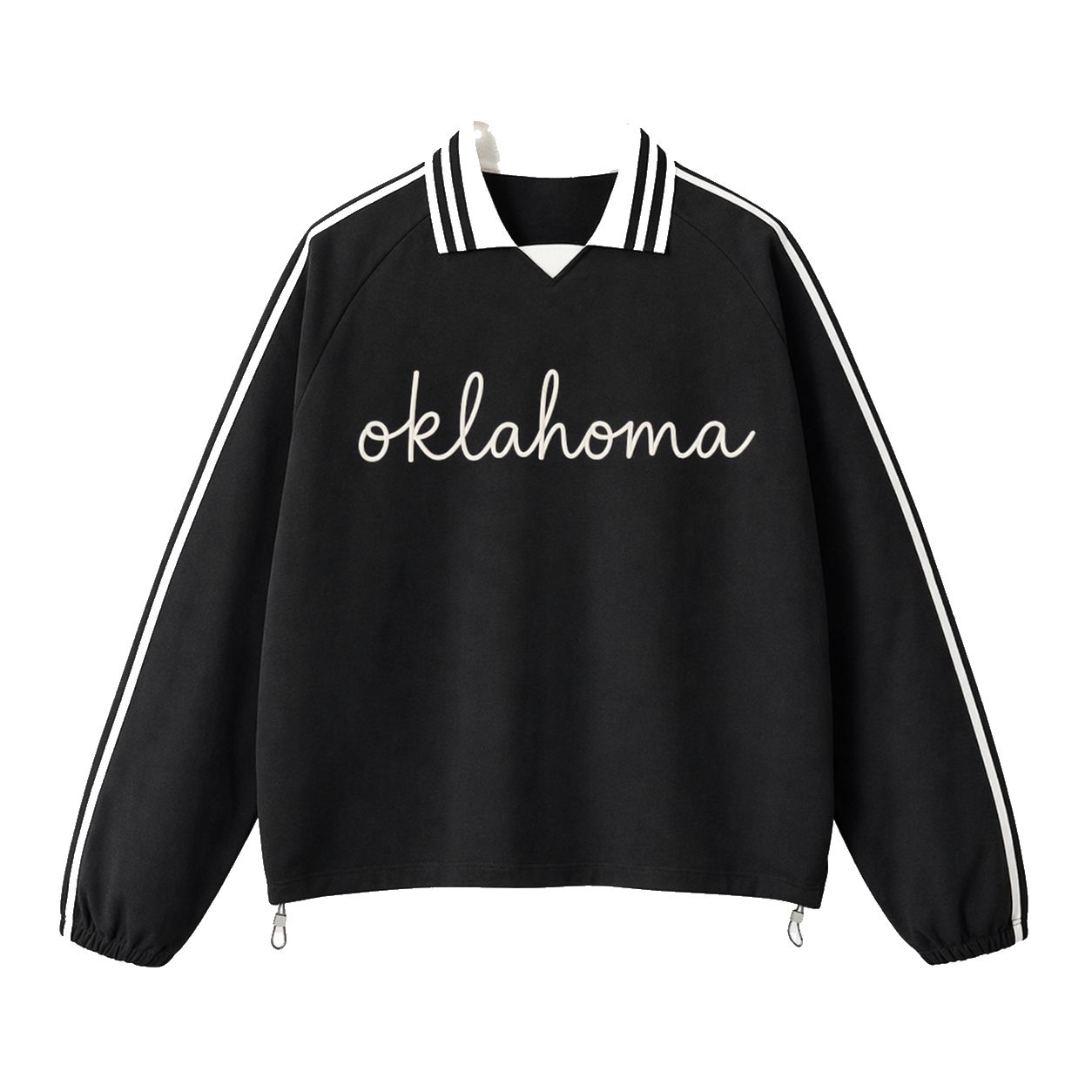 Collection 3 Oklahoma Contrast Striped Lapel Collar Sweatshirt - Black front