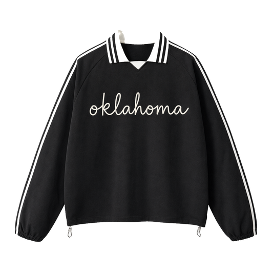Collection 3 Oklahoma Contrast Striped Lapel Collar Sweatshirt - Black front