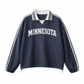 Collection 1 Minnesota Contrast Striped Lapel Collar Sweatshirt - Royal Blue front