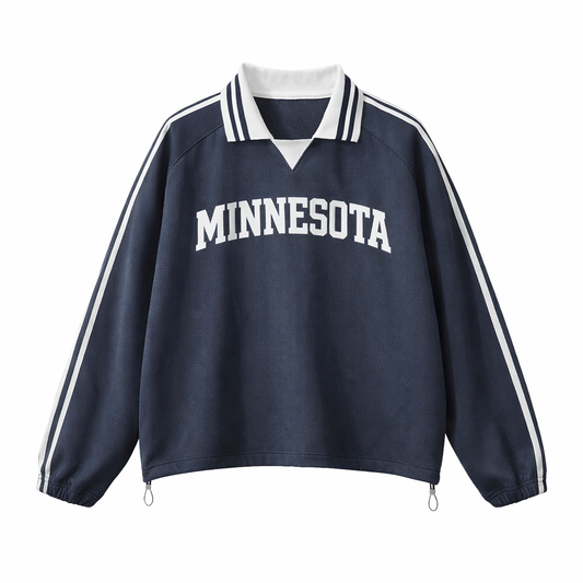 Collection 1 Minnesota Contrast Striped Lapel Collar Sweatshirt - Royal Blue front
