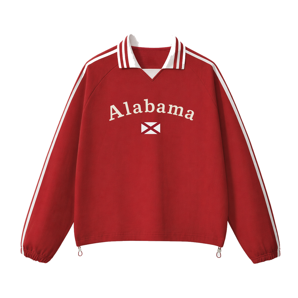 Collection 6 Alabama Contrast Striped Lapel Collar Sweatshirt - Red front