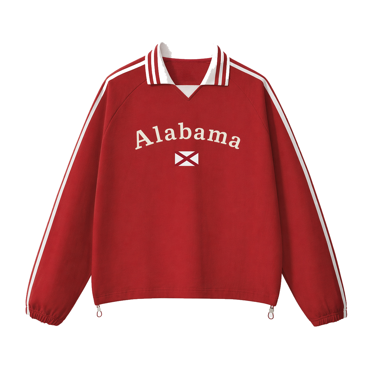 Collection 6 Alabama Contrast Striped Lapel Collar Sweatshirt - Red front
