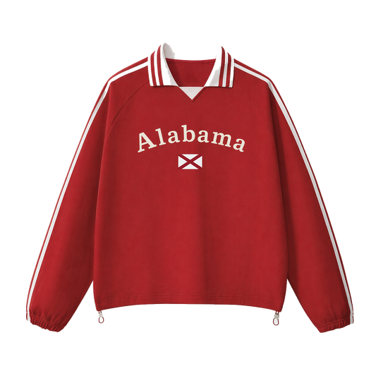 Collection 6 Alabama Contrast Striped Lapel Collar Sweatshirt - Red front