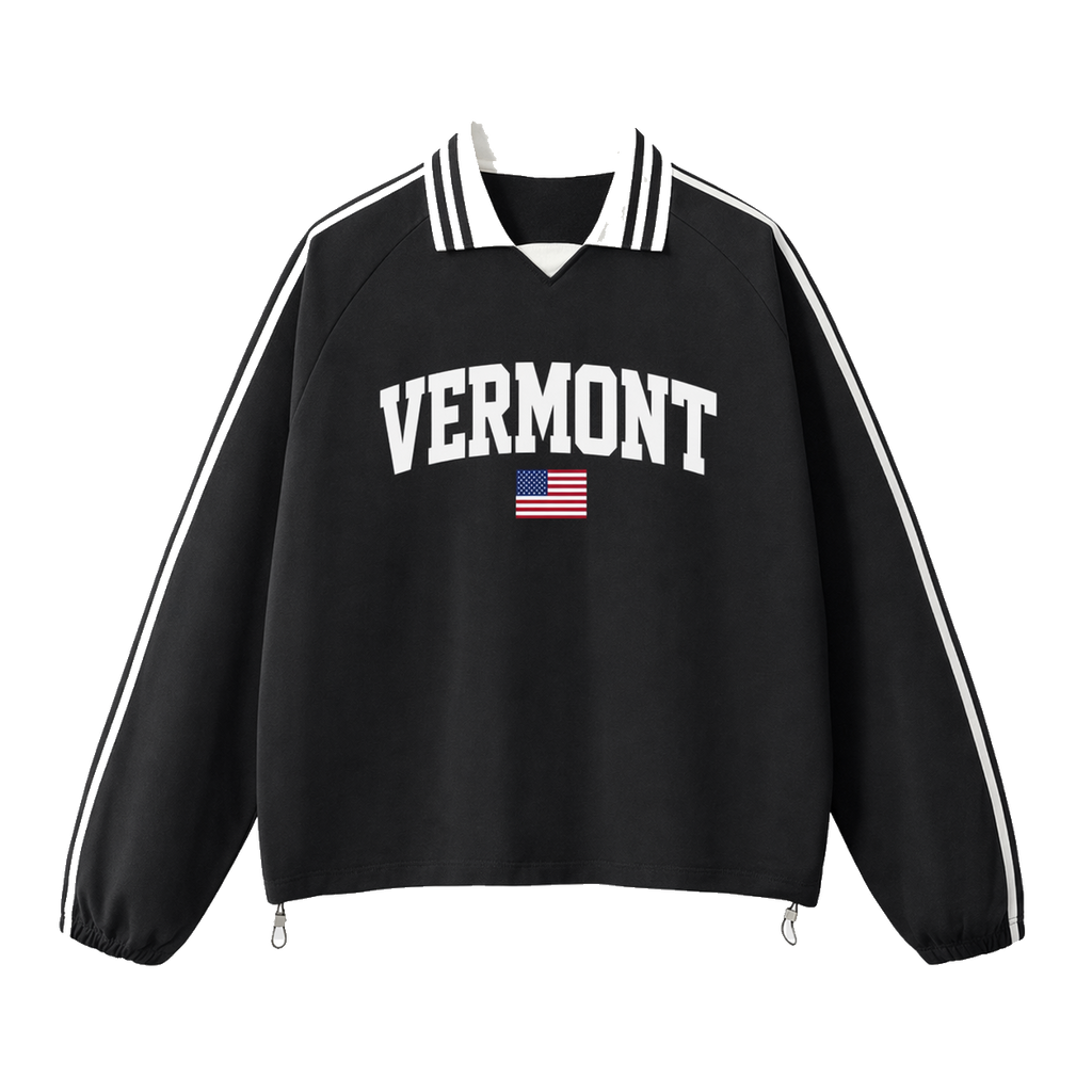 Collection 2 Vermont Contrast Striped Lapel Collar Sweatshirt - Black front