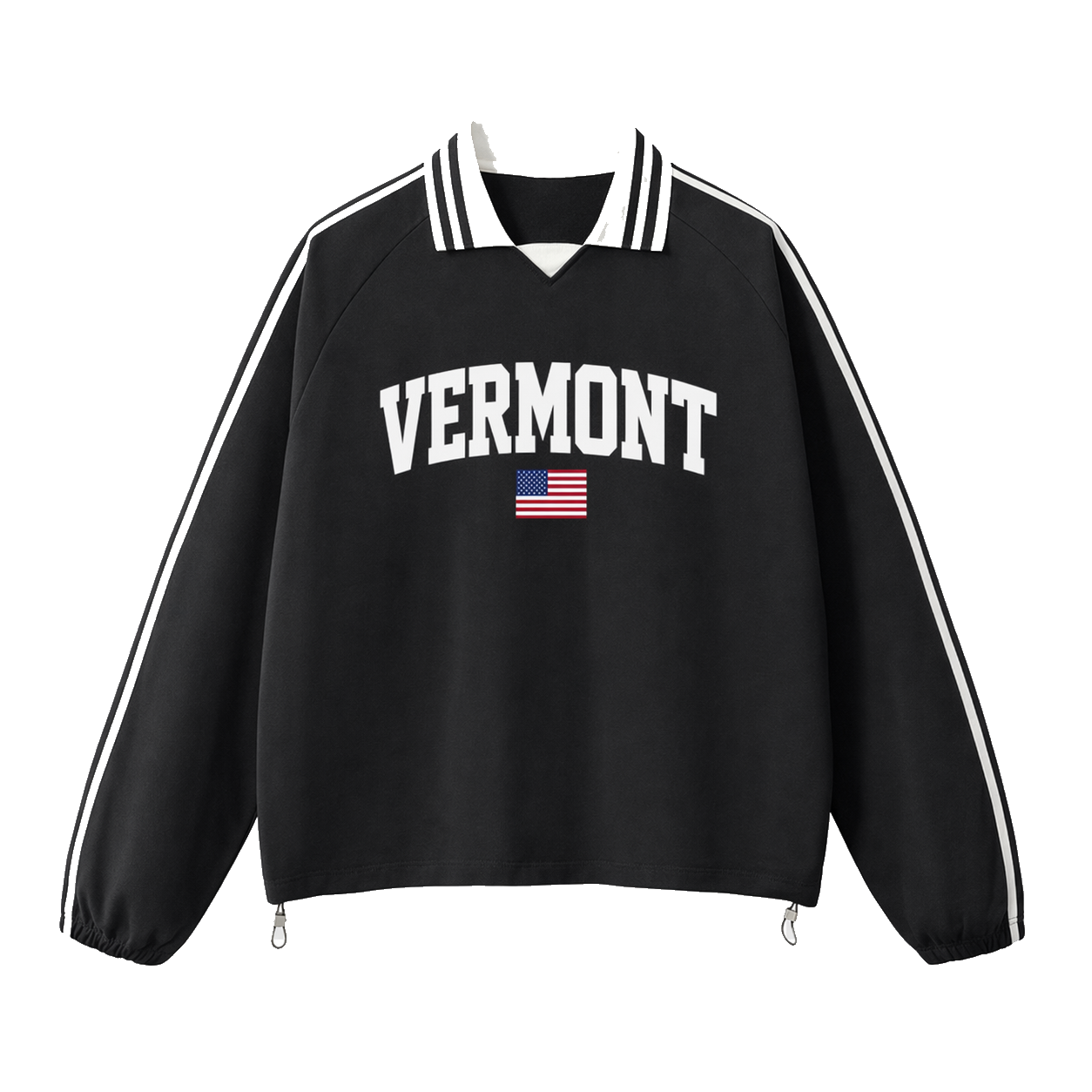 Collection 2 Vermont Contrast Striped Lapel Collar Sweatshirt - Black front