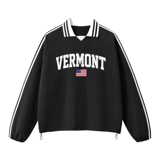 Collection 2 Vermont Contrast Striped Lapel Collar Sweatshirt - Black front