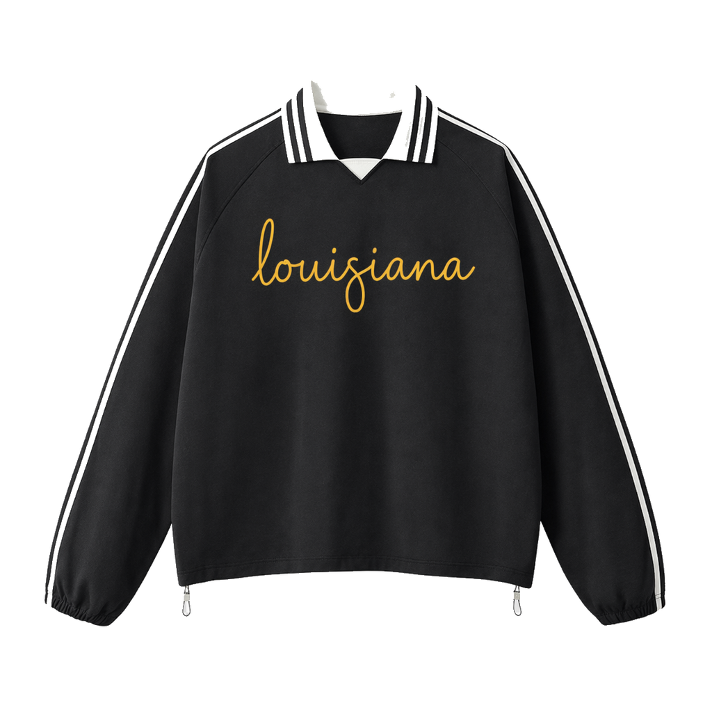 Collection 3 Louisiana Contrast Striped Lapel Collar Sweatshirt - Black front