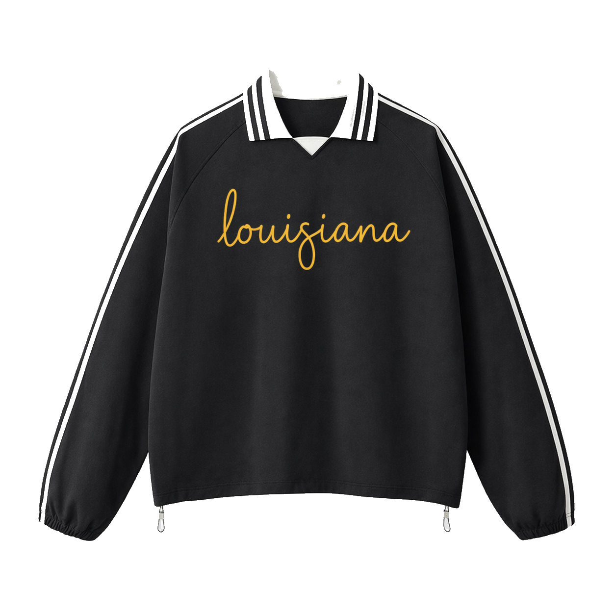 Collection 3 Louisiana Contrast Striped Lapel Collar Sweatshirt - Black front