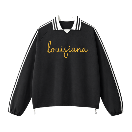 Collection 3 Louisiana Contrast Striped Lapel Collar Sweatshirt - Black front