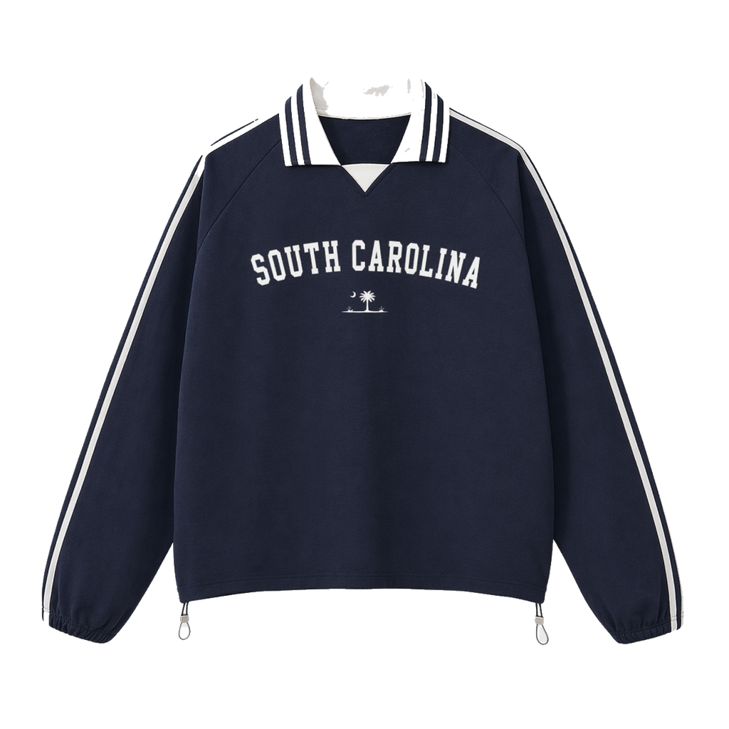 Collection 9 South Carolina Contrast Striped Lapel Collar Sweatshirt - Royal Blue front