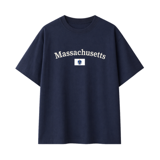 Collection 6 Massachusetts Essential Cotton T-Shirt - Navy Blue front