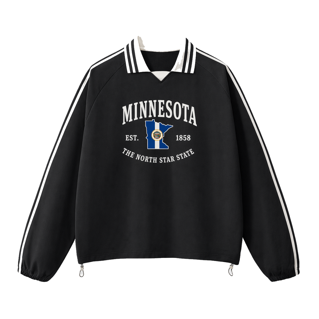 Collection 8 Minnesota Contrast Striped Lapel Collar Sweatshirt - Black front