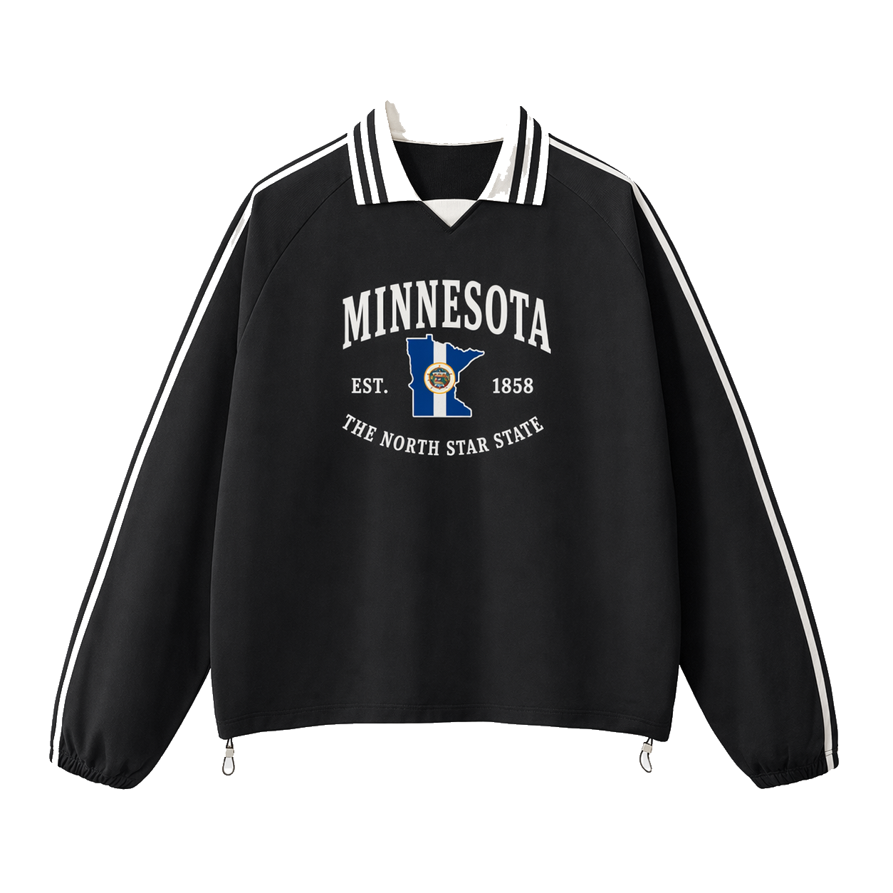 Collection 8 Minnesota Contrast Striped Lapel Collar Sweatshirt - Black front