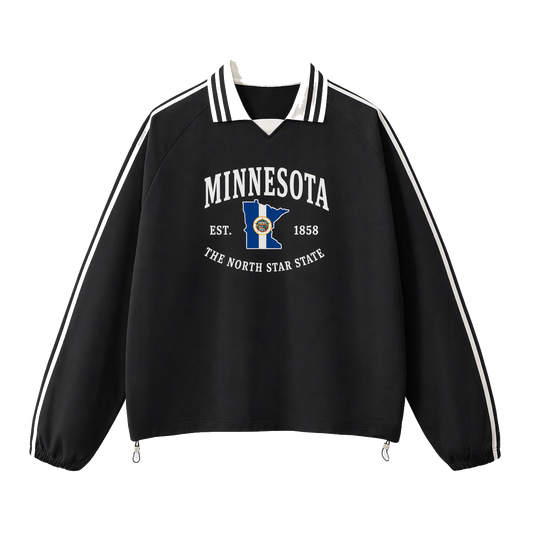 Collection 8 Minnesota Contrast Striped Lapel Collar Sweatshirt - Black front