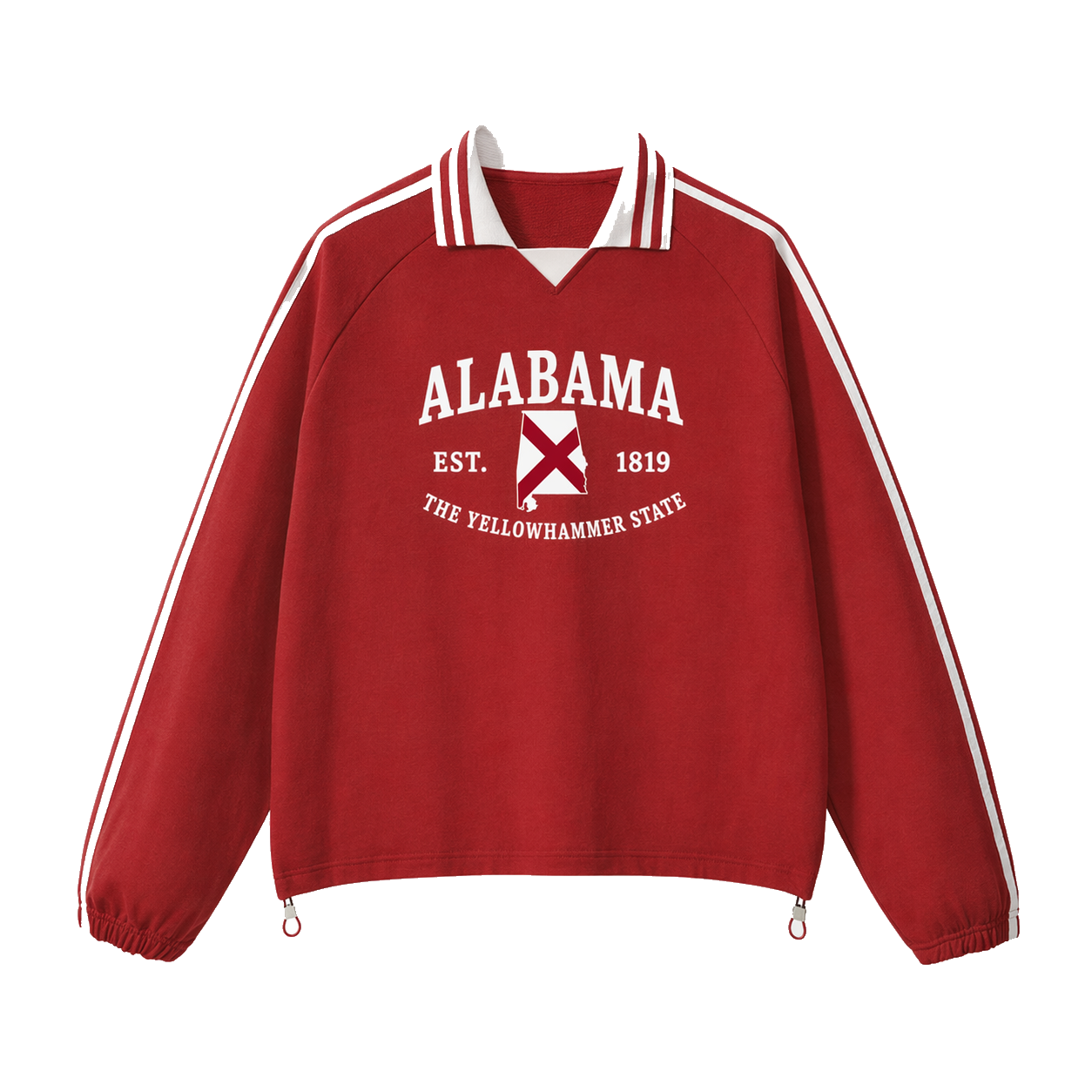 Collection 8 Alabama Contrast Striped Lapel Collar Sweatshirt - Red front
