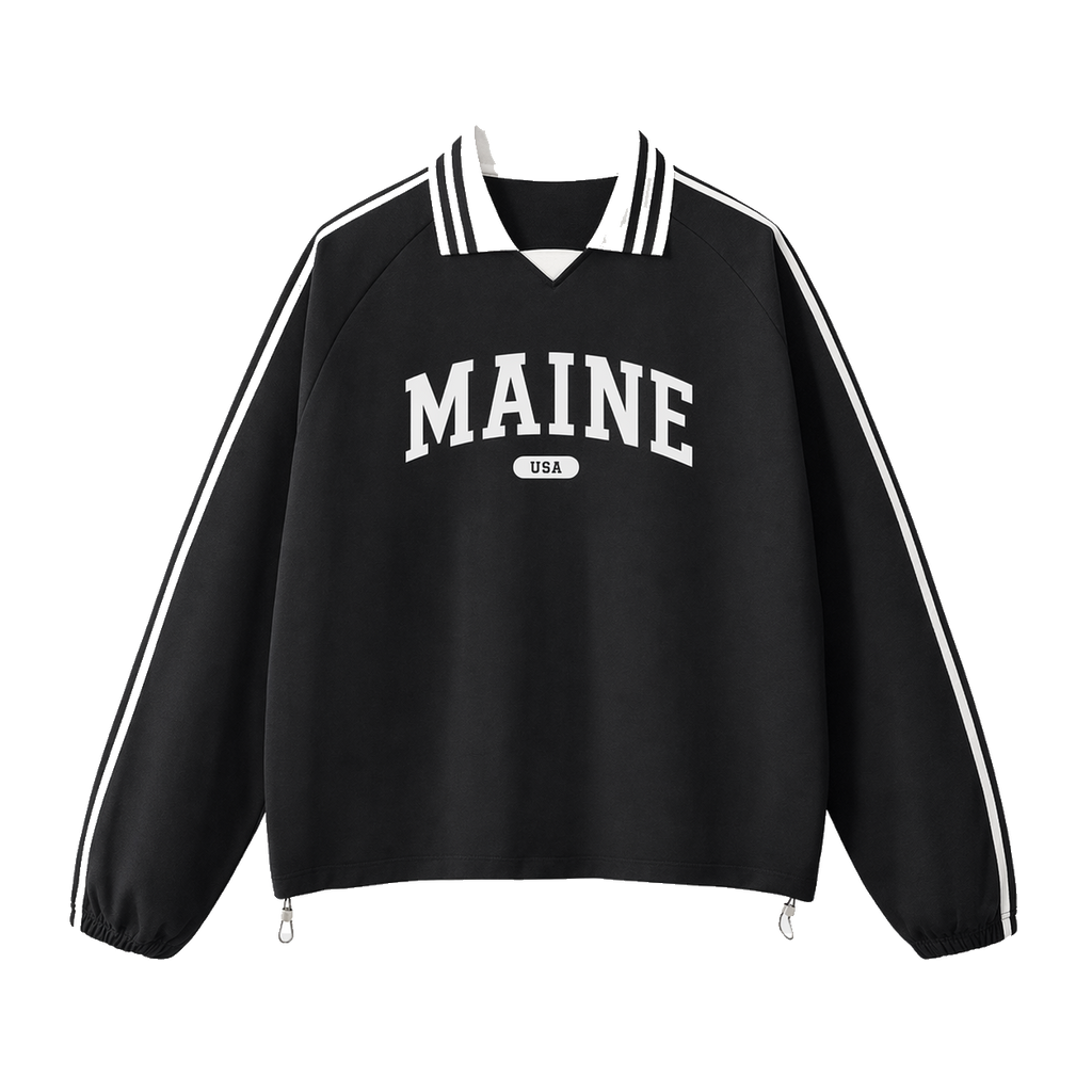 Collection 4 Maine Contrast Striped Lapel Collar Sweatshirt - Black front