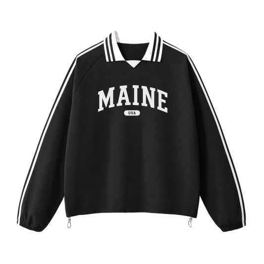 Collection 4 Maine Contrast Striped Lapel Collar Sweatshirt - Black front