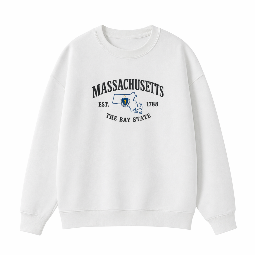 Collection 8 Massachusetts Essential Heavyweight Crewneck Sweatshirt - White front