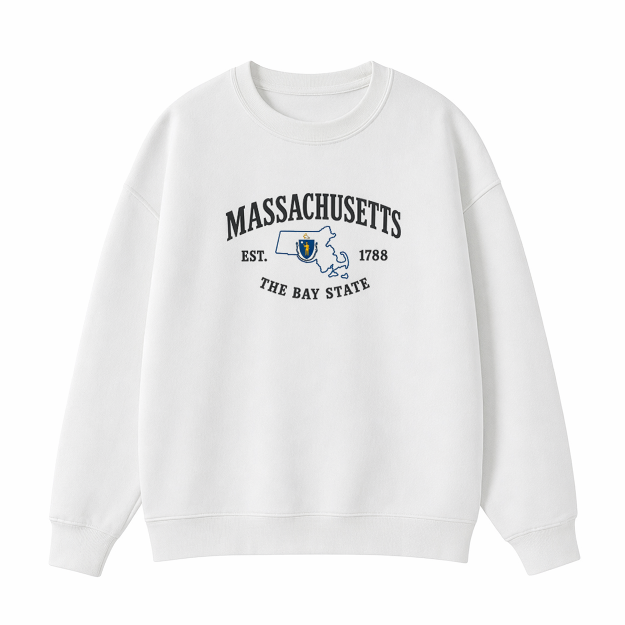 Collection 8 Massachusetts Essential Heavyweight Crewneck Sweatshirt - White front