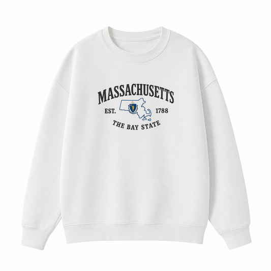 Collection 8 Massachusetts Essential Heavyweight Crewneck Sweatshirt - White front