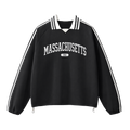 Collection 4 Massachusetts Contrast Striped Lapel Collar Sweatshirt - Black front