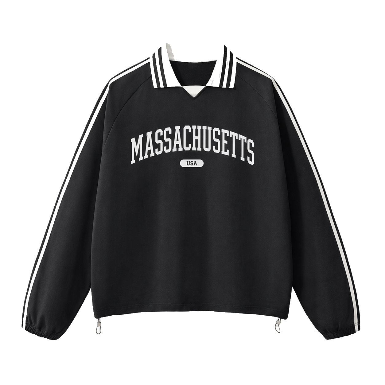 Collection 4 Massachusetts Contrast Striped Lapel Collar Sweatshirt - Black front