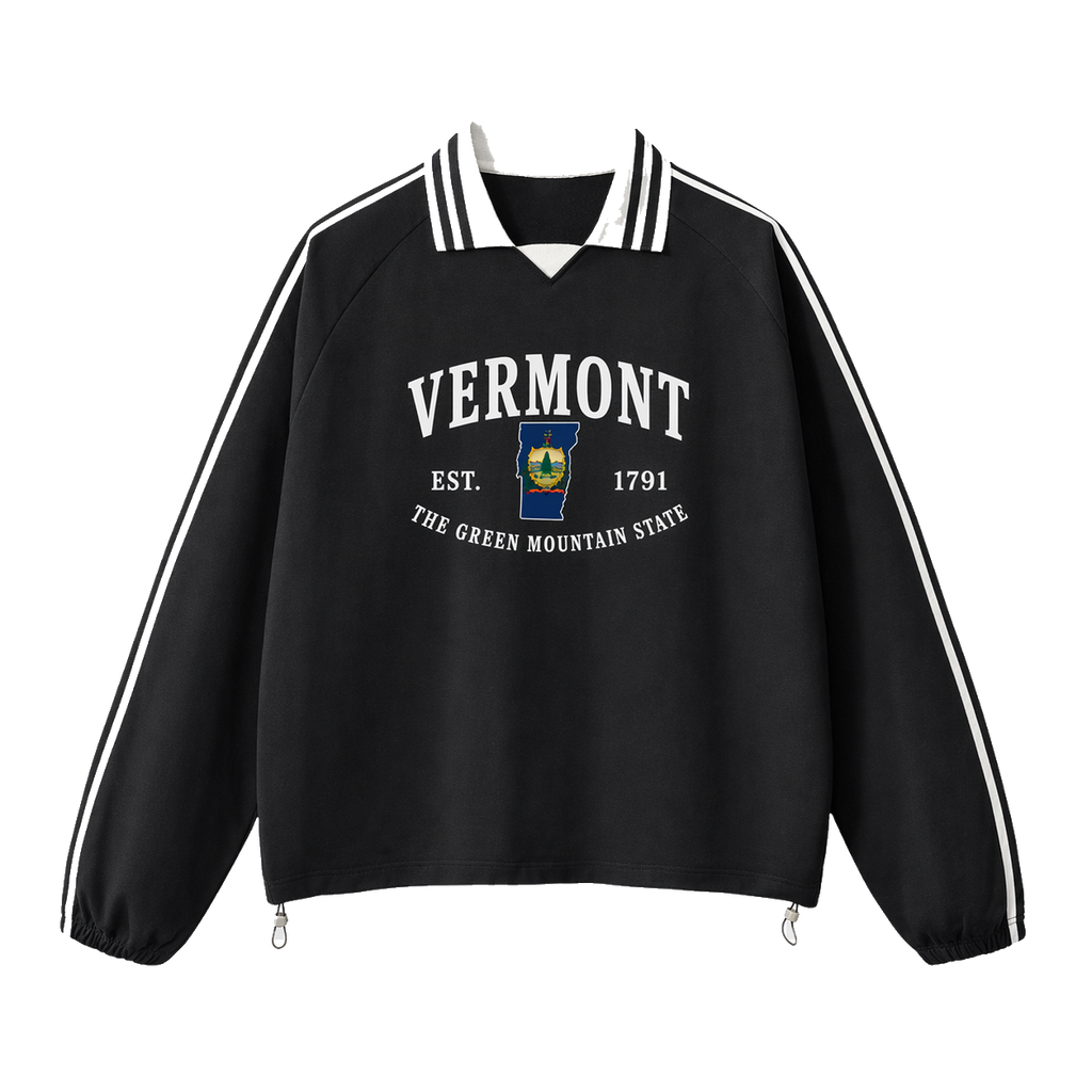 Collection 8 Vermont Contrast Striped Lapel Collar Sweatshirt - Black front