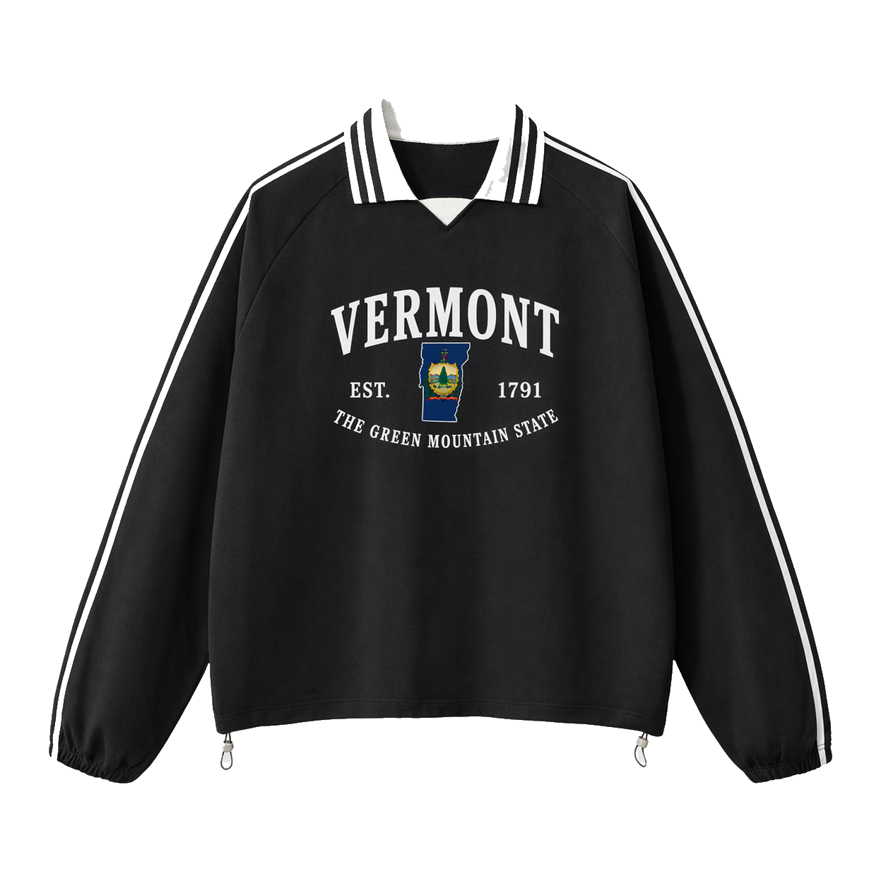 Collection 8 Vermont Contrast Striped Lapel Collar Sweatshirt - Black front