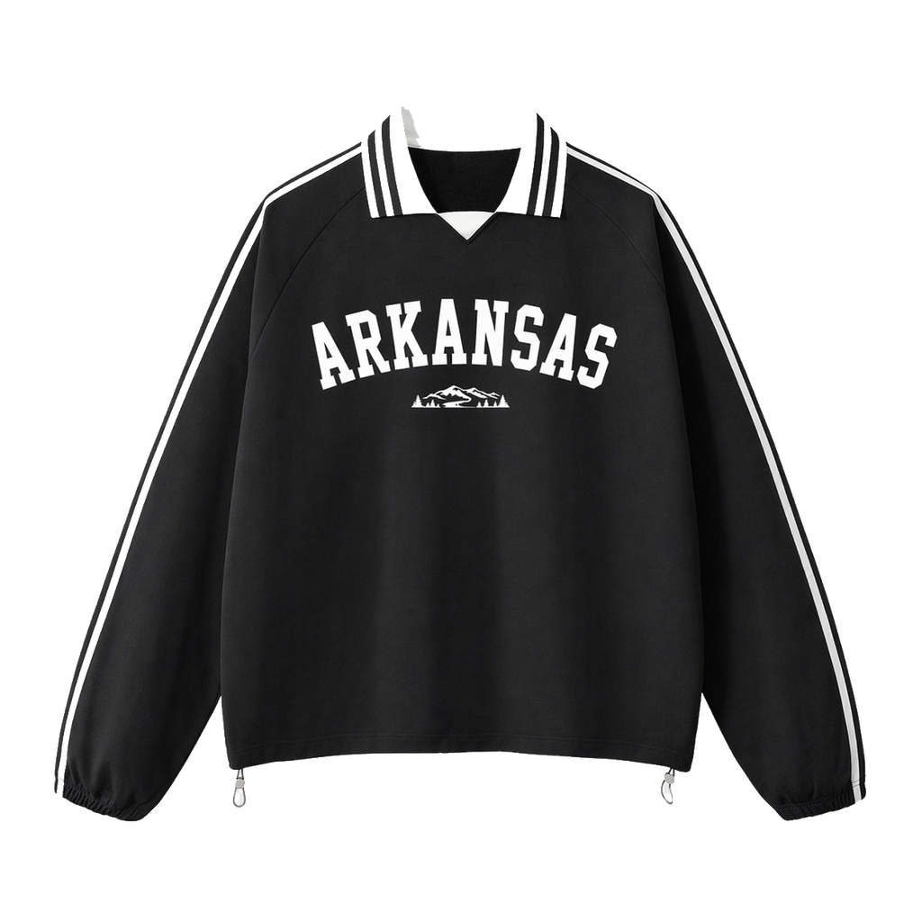 Collection 9 Arkansas Contrast Striped Lapel Collar Sweatshirt - Black front