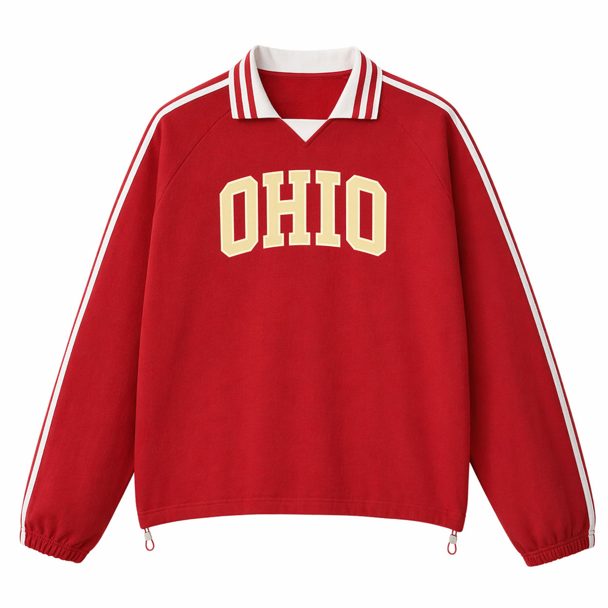 Collection 1 Ohio Contrast Striped Lapel Collar Sweatshirt - Red front