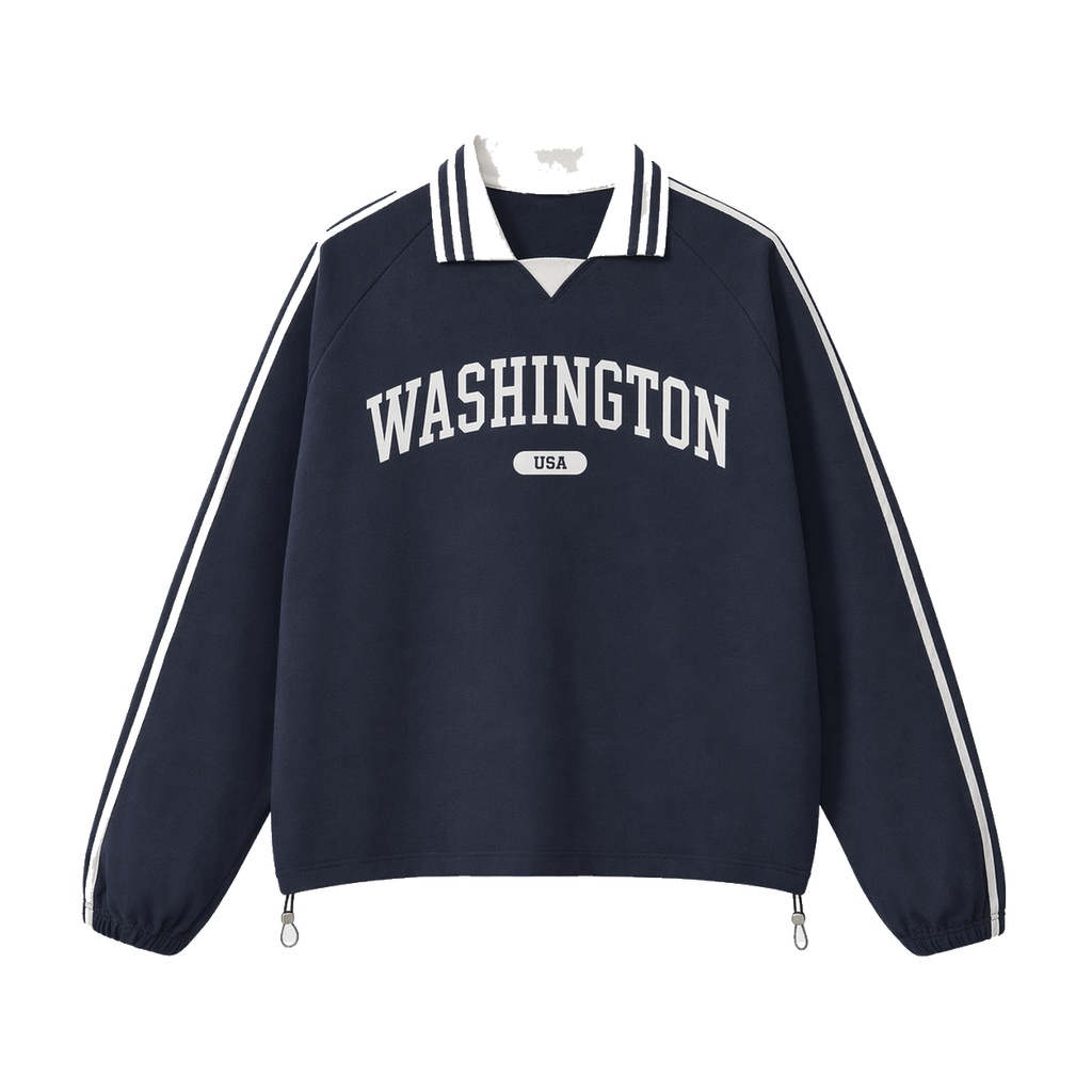 Collection 4 Washington Contrast Striped Lapel Collar Sweatshirt - Royal Blue front