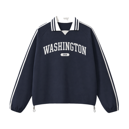 Collection 4 Washington Contrast Striped Lapel Collar Sweatshirt - Royal Blue front