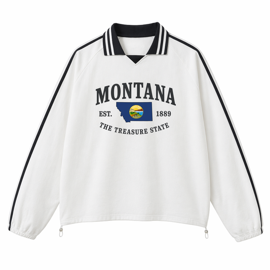 Collection 8 Montana Contrast Striped Lapel Collar Sweatshirt - White front